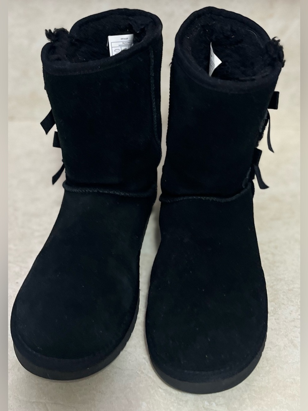 UGG Koolaburra Black Suede Mid-Calf Winter Boots with Side Bows